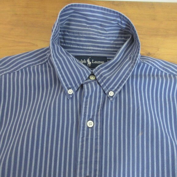 Ralph Lauren Mens Shirt Large Blaire Blue Stripe Button Front Long Sleeve Preppy - Picture 5 of 7